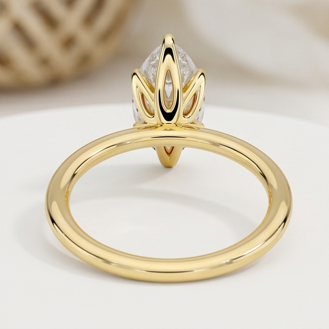 Marquise Lab Grown Diamond Six-Prong Lotus Basket Solitaire Engagement Ring