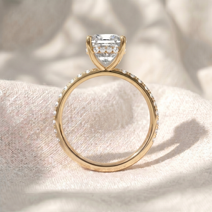 Cushion Cut Hidden Halo Pavé Lab Diamond Engagement Ring