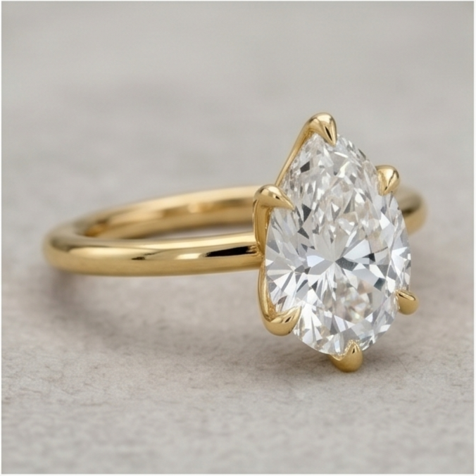 Pear Lab Grown Diamond Solitaire Ring – Six Prong Gold Engagement Ring
