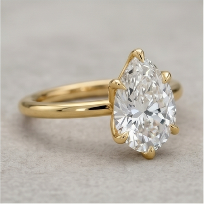 Pear Lab Grown Diamond Solitaire Ring – Six Prong Gold Engagement Ring
