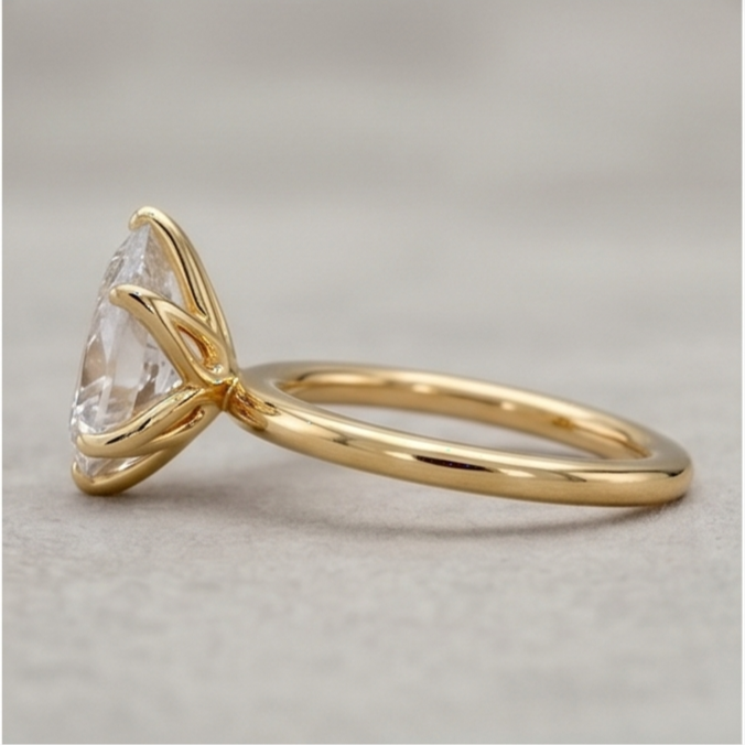 Pear Lab Grown Diamond Solitaire Ring – Six Prong Gold Engagement Ring