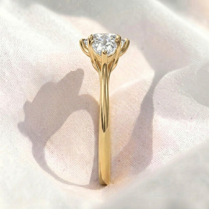 Round Lab Diamond Pear Side Stones Three Stone Engagement Ring