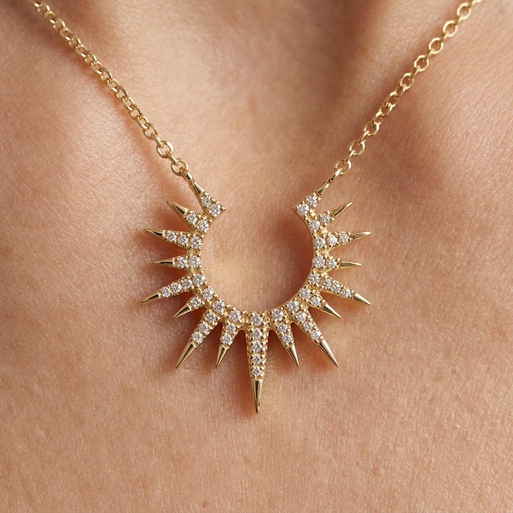 lab grown diamond sunburst crescent pendant necklace in gold