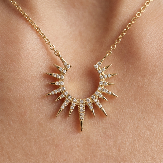 Lab Grown Diamond Sunburst Crescent Pendant Necklace in Gold