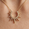Lab Grown Diamond Sunburst Crescent Pendant Necklace in Gold