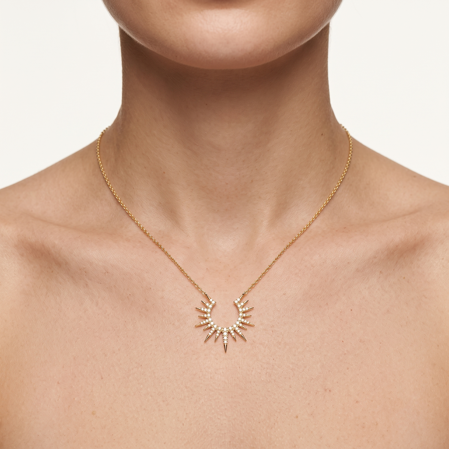 lab grown diamond sunburst crescent pendant necklace in gold