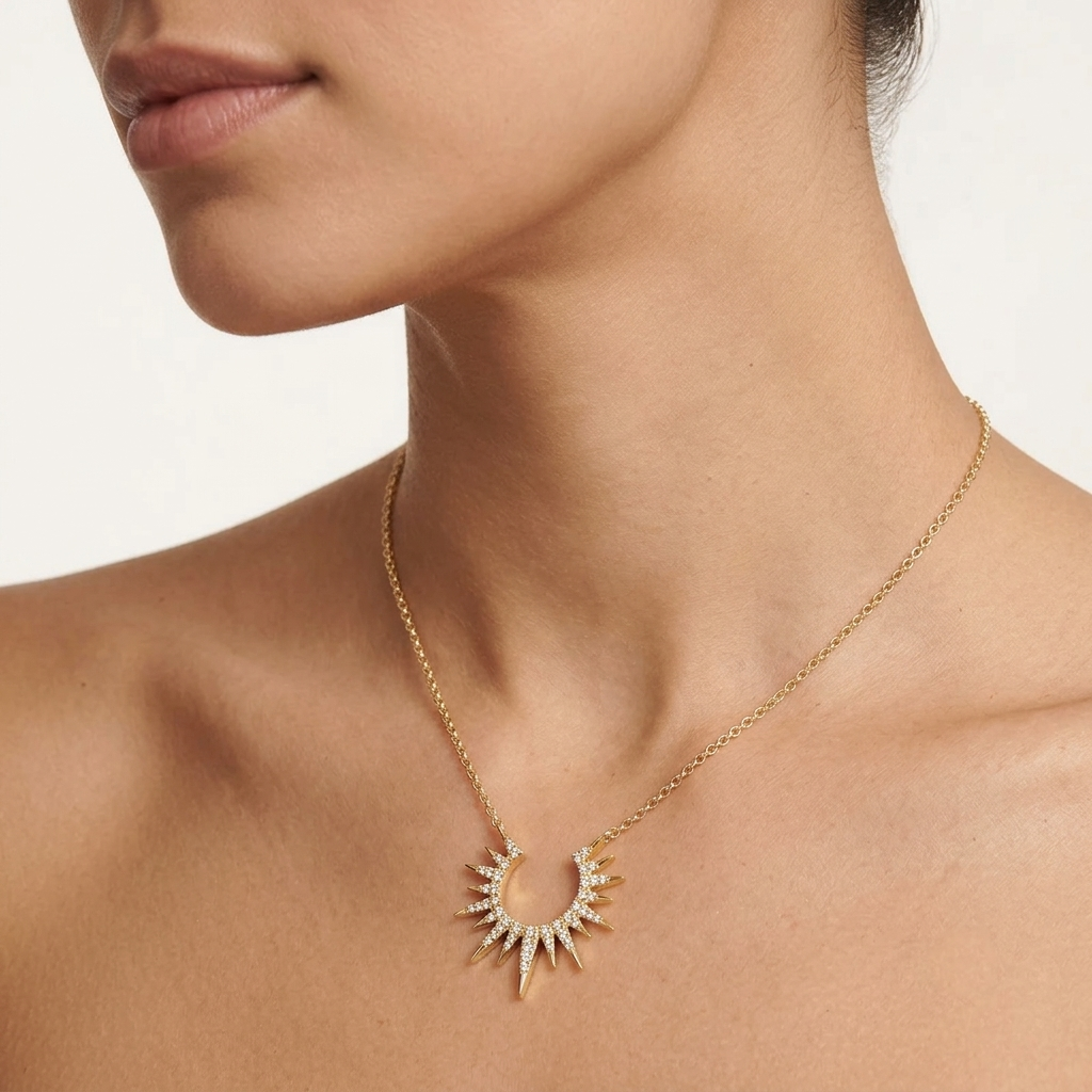 lab grown diamond sunburst crescent pendant necklace in gold