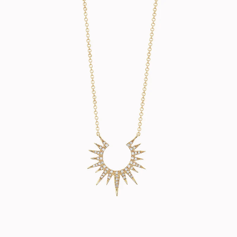 lab grown diamond sunburst crescent pendant necklace in gold