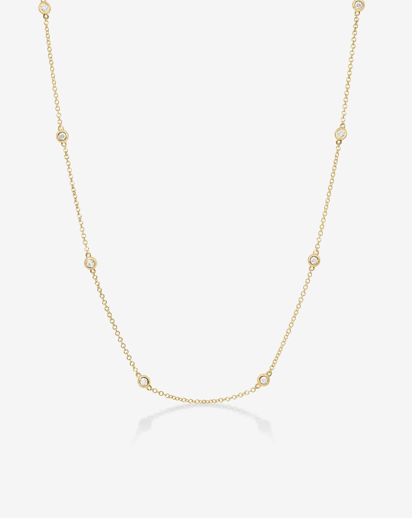 lab grown diamond station necklace, bezel set diamonds by the yard chain