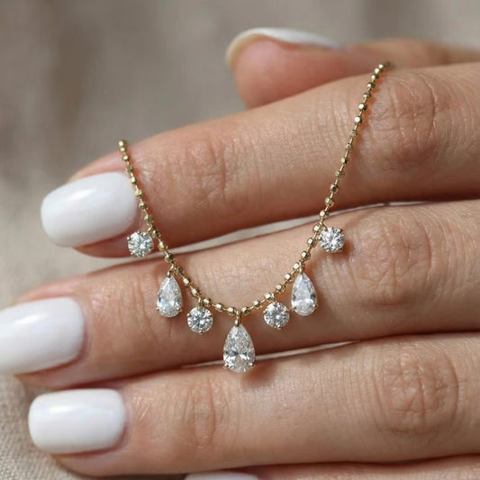 Lab Grown Multi Shape Diamond Fringe Necklace in Gold