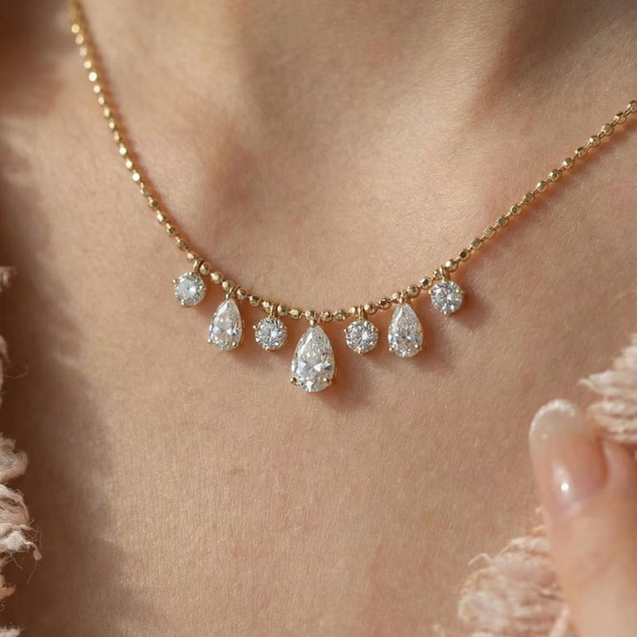 Lab Grown Multi Shape Diamond Fringe Necklace in Gold