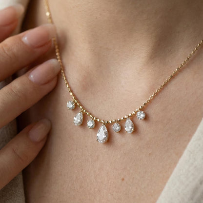 Lab Grown Multi Shape Diamond Fringe Necklace in Gold