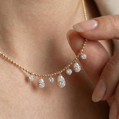 Lab Grown Multi Shape Diamond Fringe Necklace in Gold