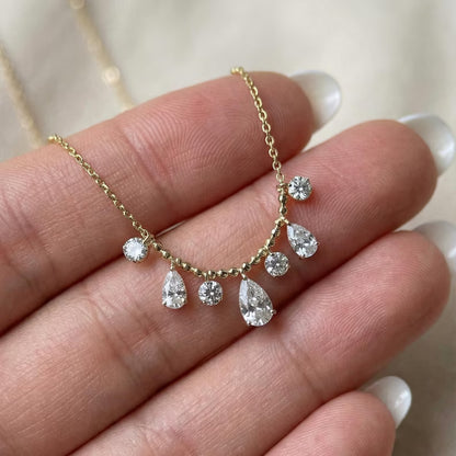 Lab Grown Multi Shape Diamond Fringe Necklace in Gold