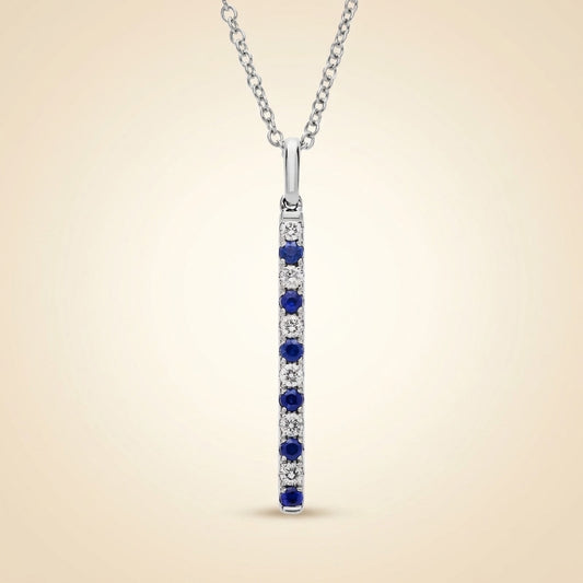 Lab Grown Diamond and Sapphire Vertical Bar Pendant Necklace