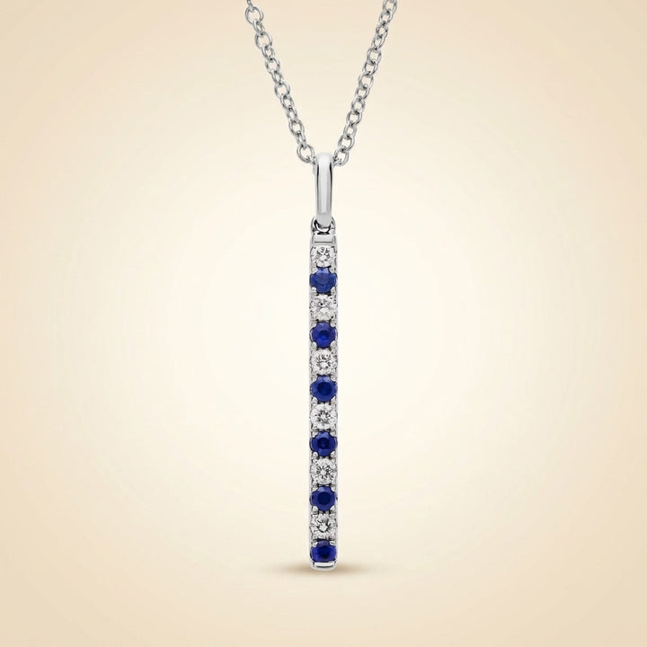 Lab Grown Diamond and Sapphire Vertical Bar Pendant Necklace