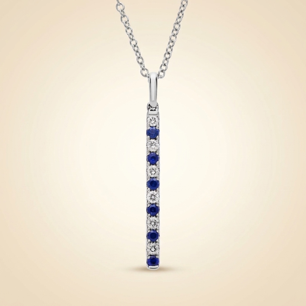lab grown diamond and sapphire vertical bar pendant necklace
