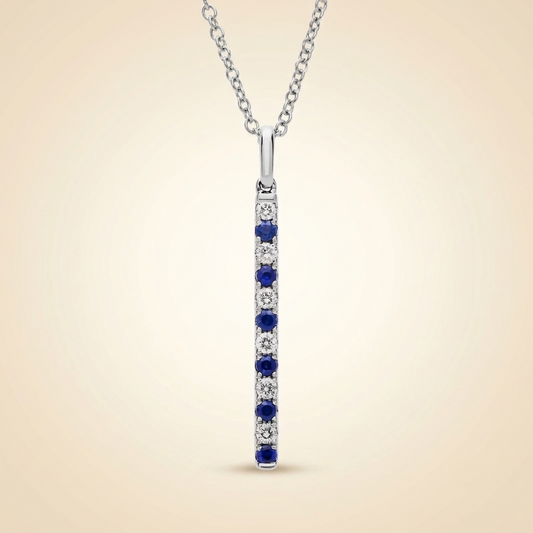 Lab Grown Diamond and Sapphire Vertical Bar Pendant Necklace