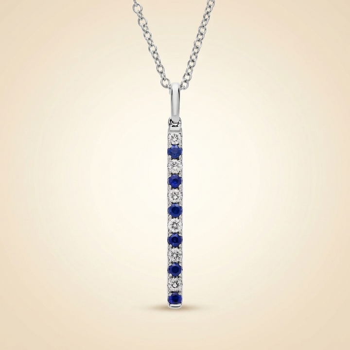 Lab Grown Diamond and Sapphire Vertical Bar Pendant Necklace