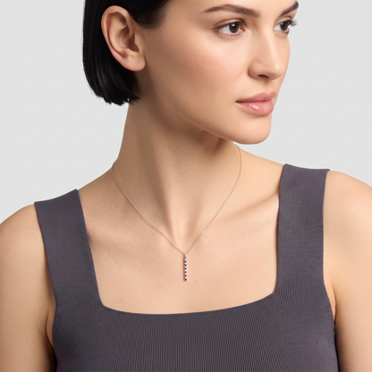 Lab Grown Diamond and Sapphire Vertical Bar Pendant Necklace
