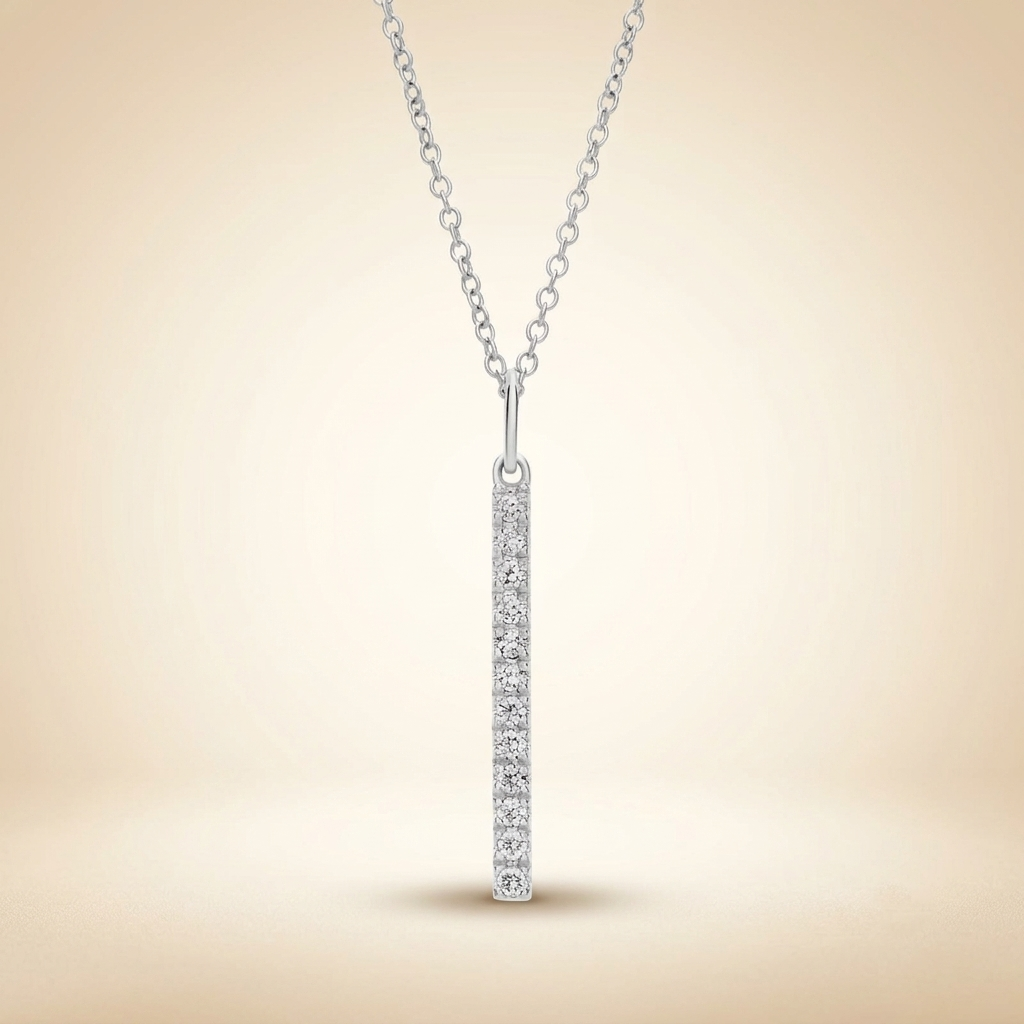 lab grown diamond vertical bar pendant necklace in gold