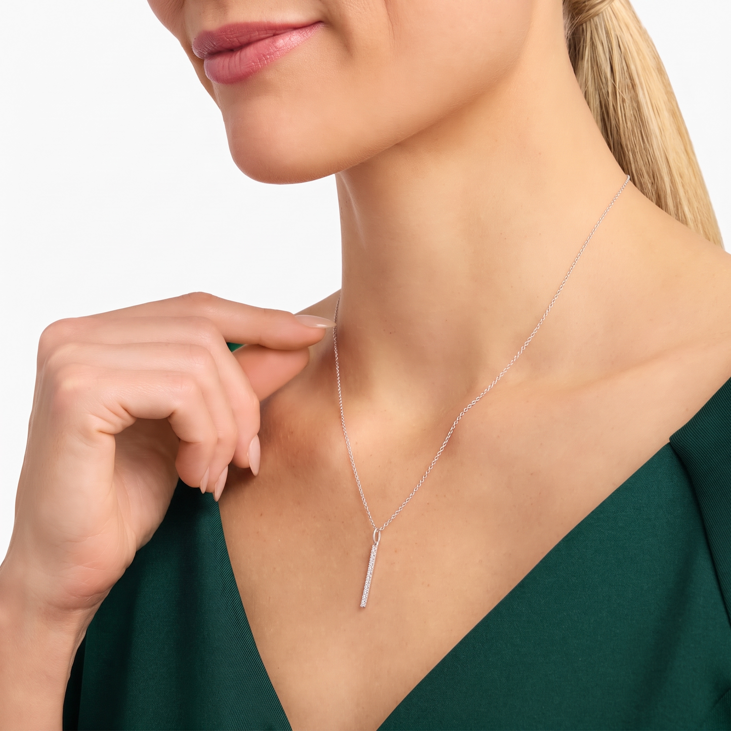 lab grown diamond vertical bar pendant necklace in gold