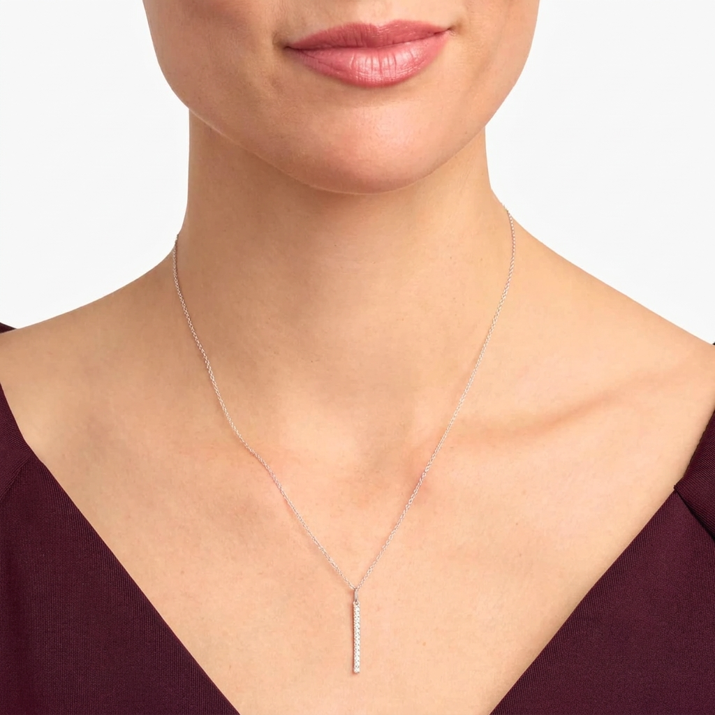 lab grown diamond vertical bar pendant necklace in gold