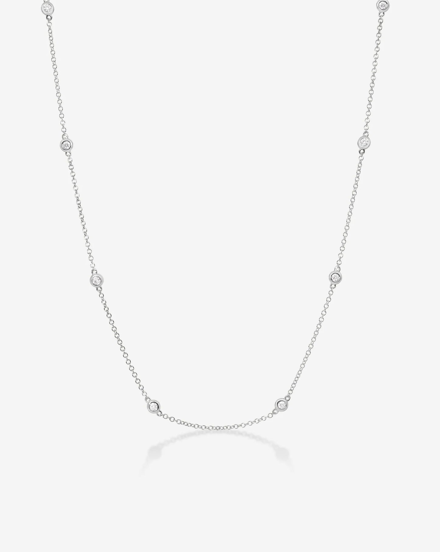 lab grown diamond station necklace, bezel set diamonds by the yard chain