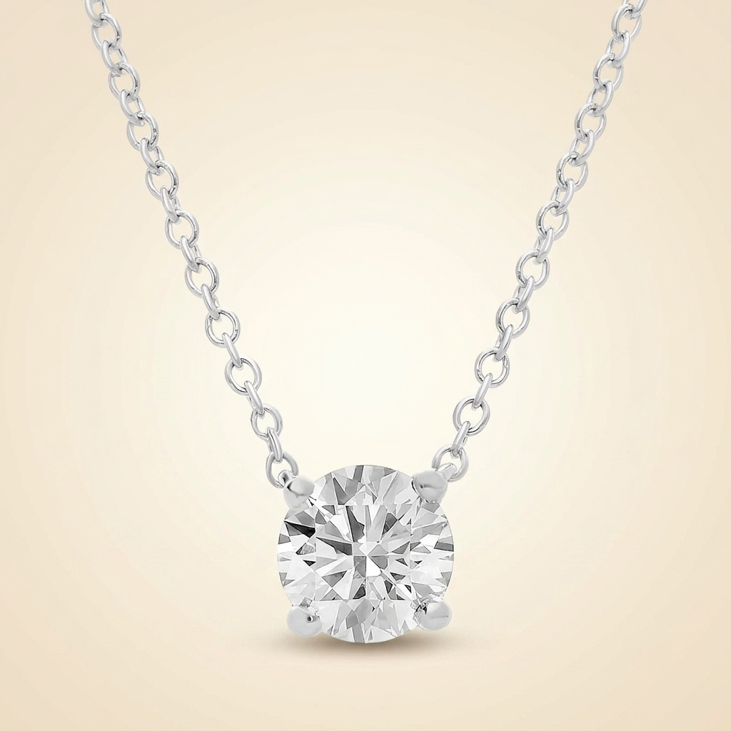 lab grown round diamond solitaire pendant necklace in gold