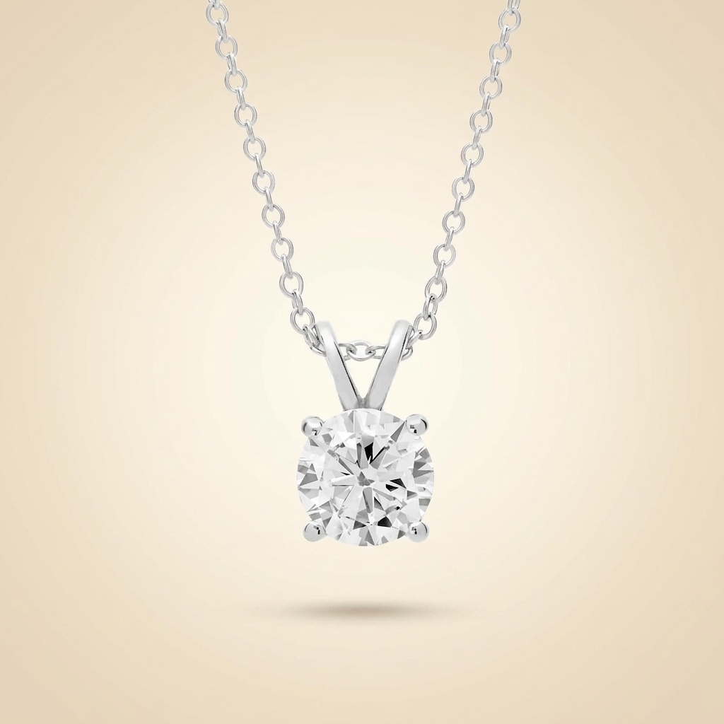 lab grown round diamond solitaire pendant necklace in gold