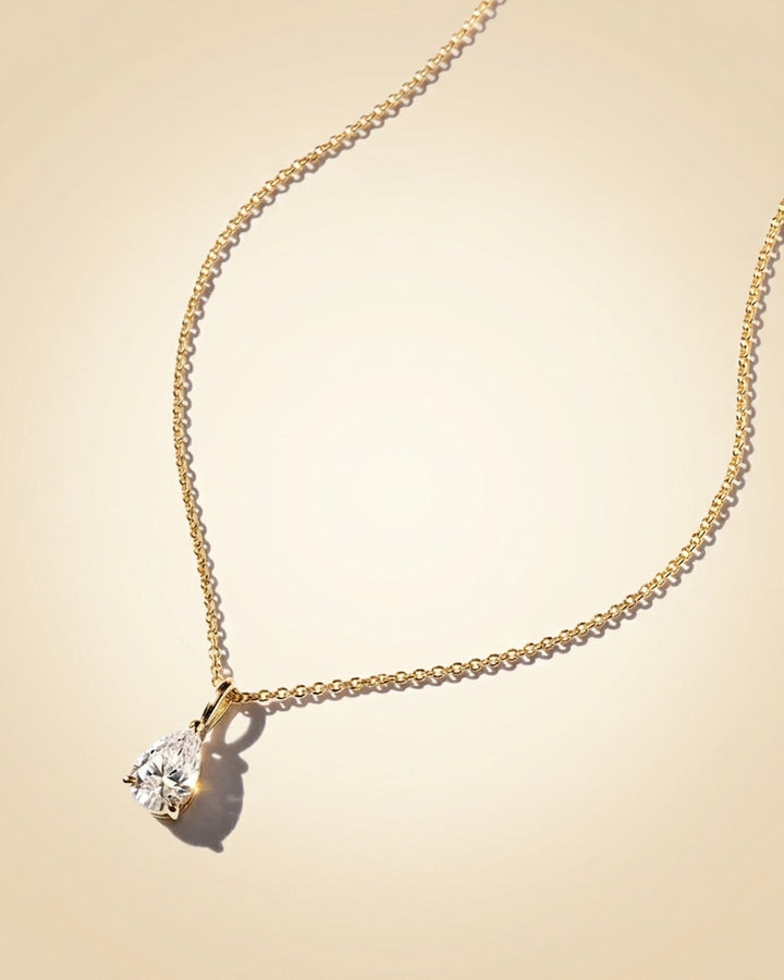 Lab Grown Pear Cut Diamond Solitaire Pendant Necklace in Gold
