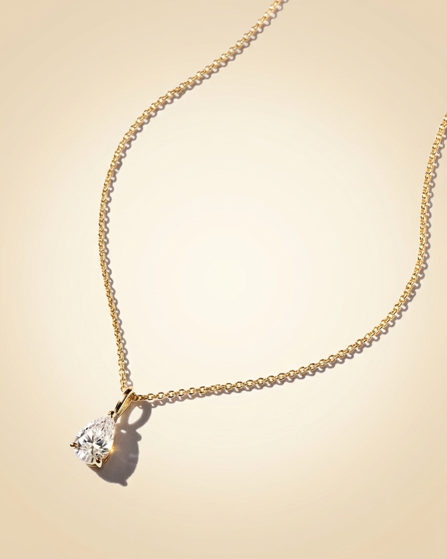 lab grown pear cut diamond solitaire pendant necklace in gold