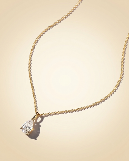 Lab Grown Pear Cut Diamond Solitaire Pendant Necklace in Gold