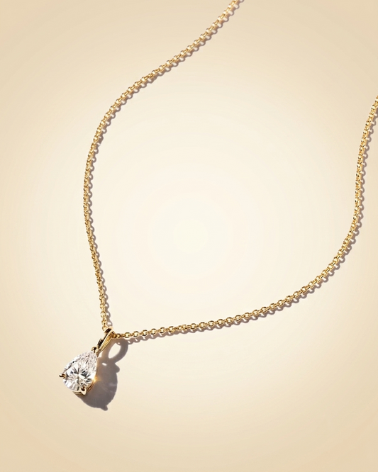 Lab Grown Pear Cut Diamond Solitaire Pendant Necklace in Gold