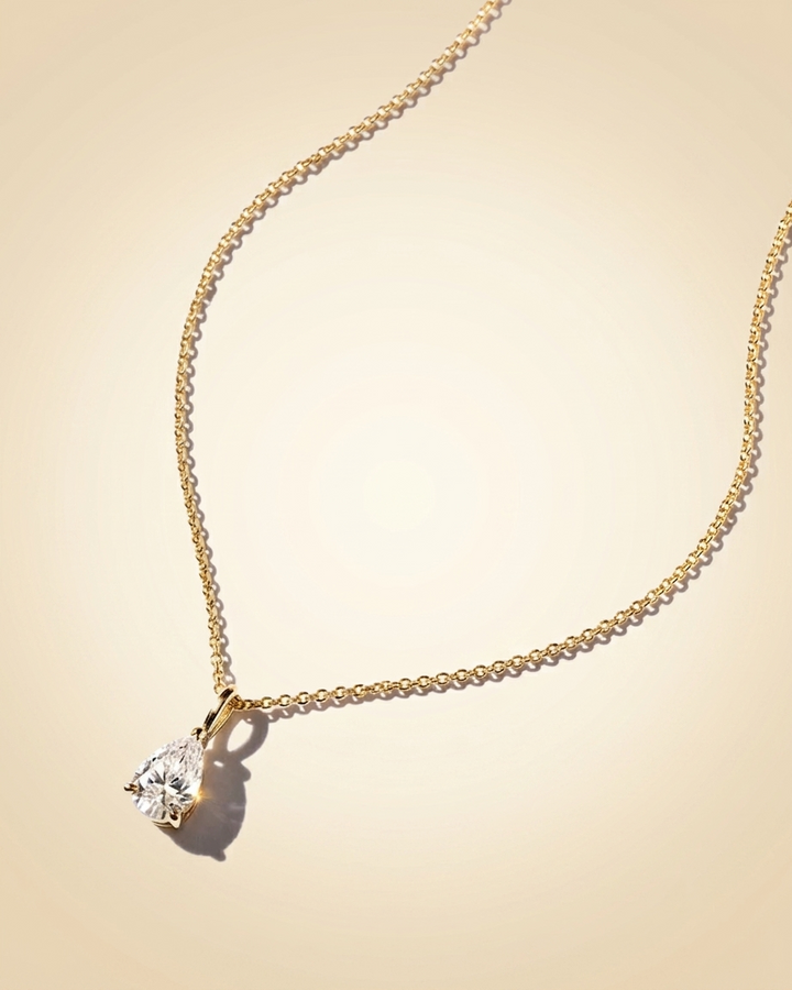 Lab Grown Pear Cut Diamond Solitaire Pendant Necklace in Gold