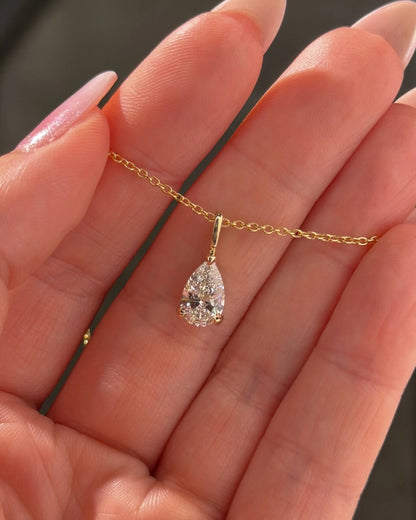 Lab Grown Pear Cut Diamond Solitaire Pendant Necklace in Gold