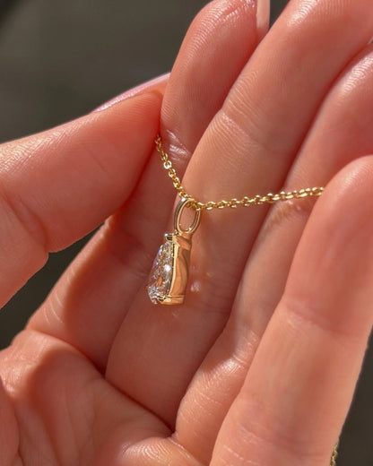 Lab Grown Pear Cut Diamond Solitaire Pendant Necklace in Gold
