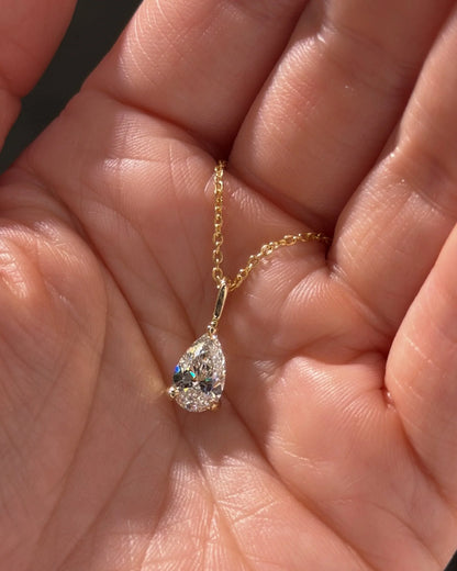 Lab Grown Pear Cut Diamond Solitaire Pendant Necklace in Gold