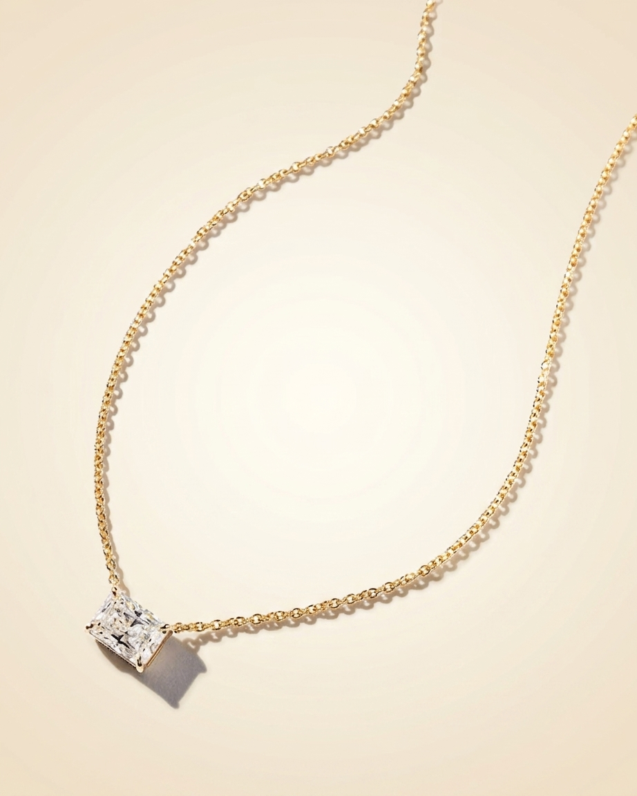 lab grown east-west radiant cut diamond solitaire necklace