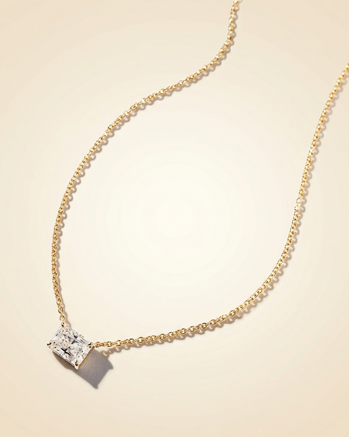 Lab Grown East-West Radiant Cut Diamond Solitaire Necklace