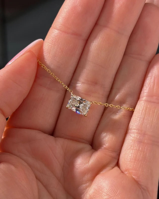lab grown east-west radiant cut diamond solitaire necklace