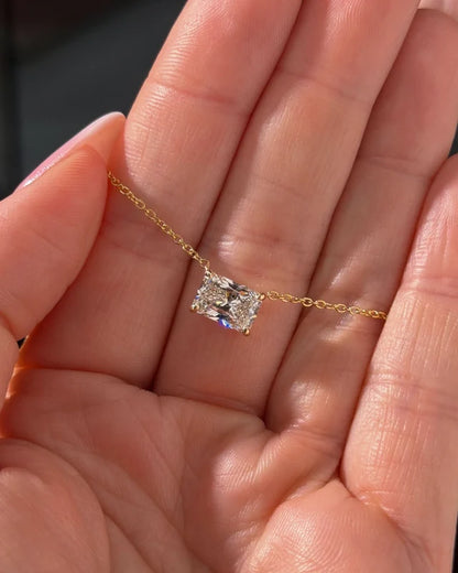 Lab Grown East-West Radiant Cut Diamond Solitaire Necklace