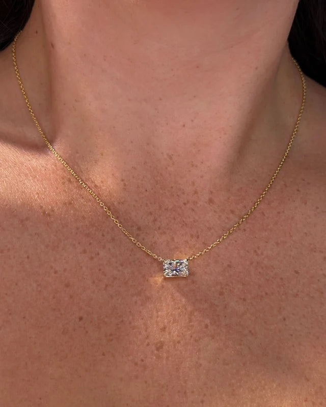 lab grown east-west radiant cut diamond solitaire necklace