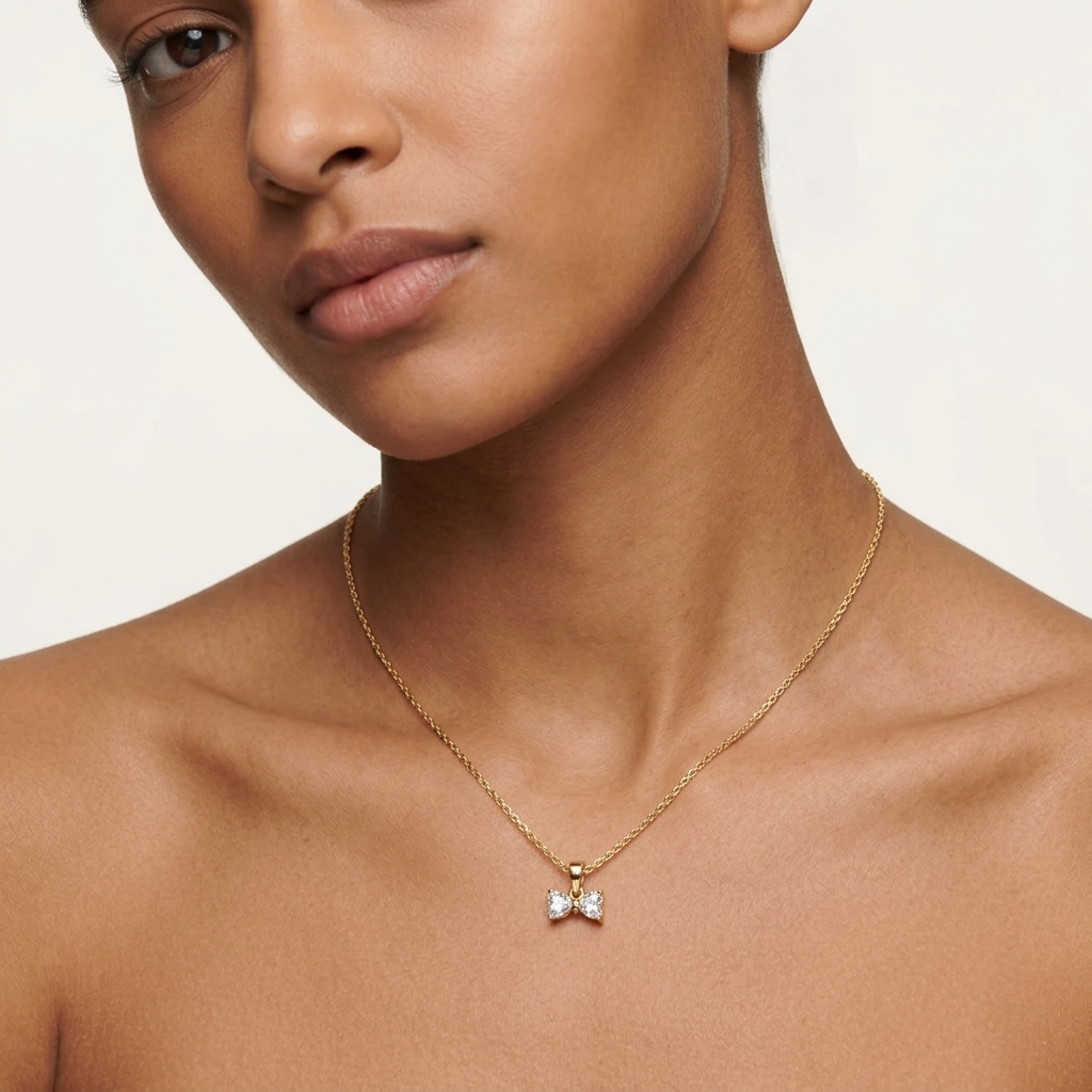 lab grown diamond bow pendant necklace