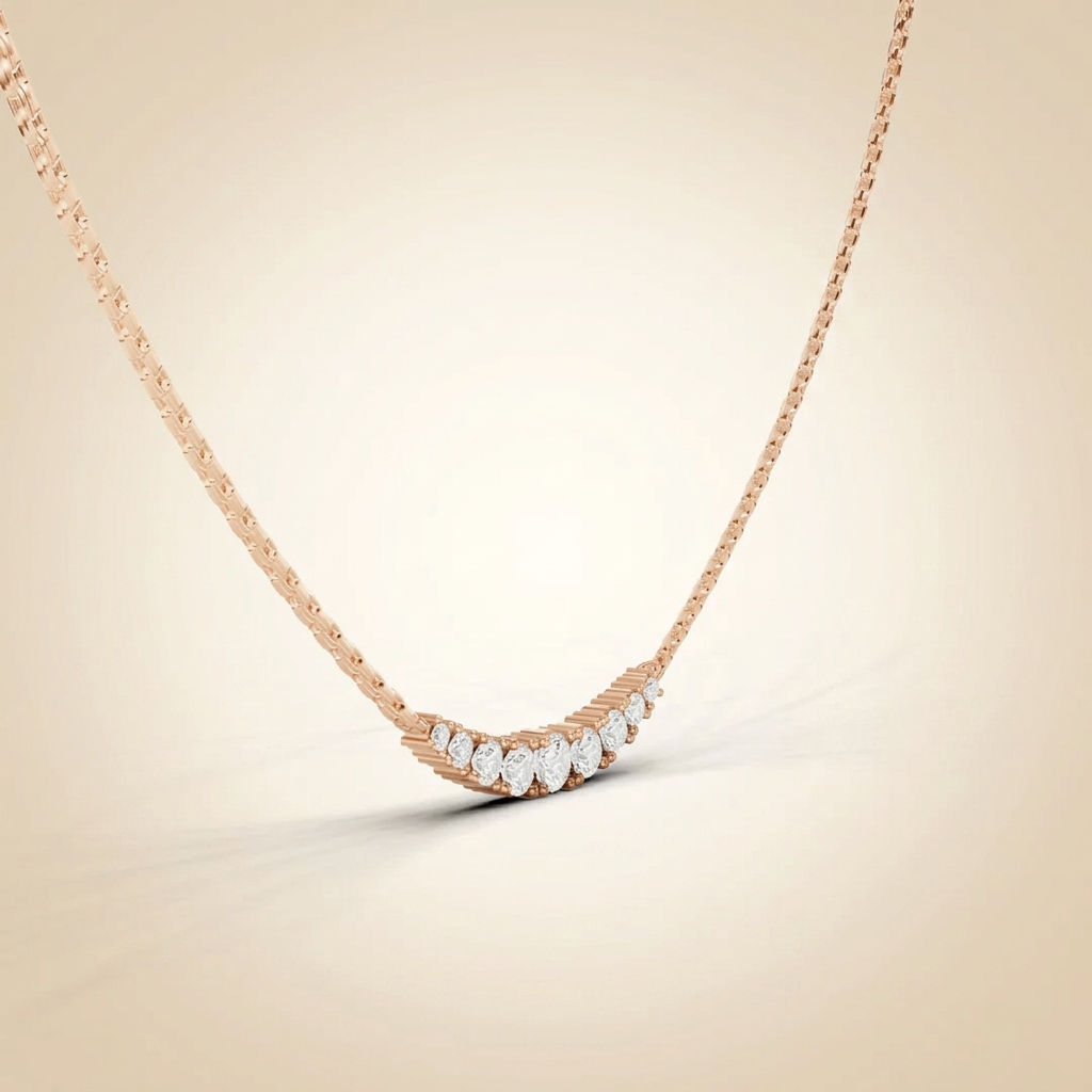 lab grown graduated diamond curved bar necklace