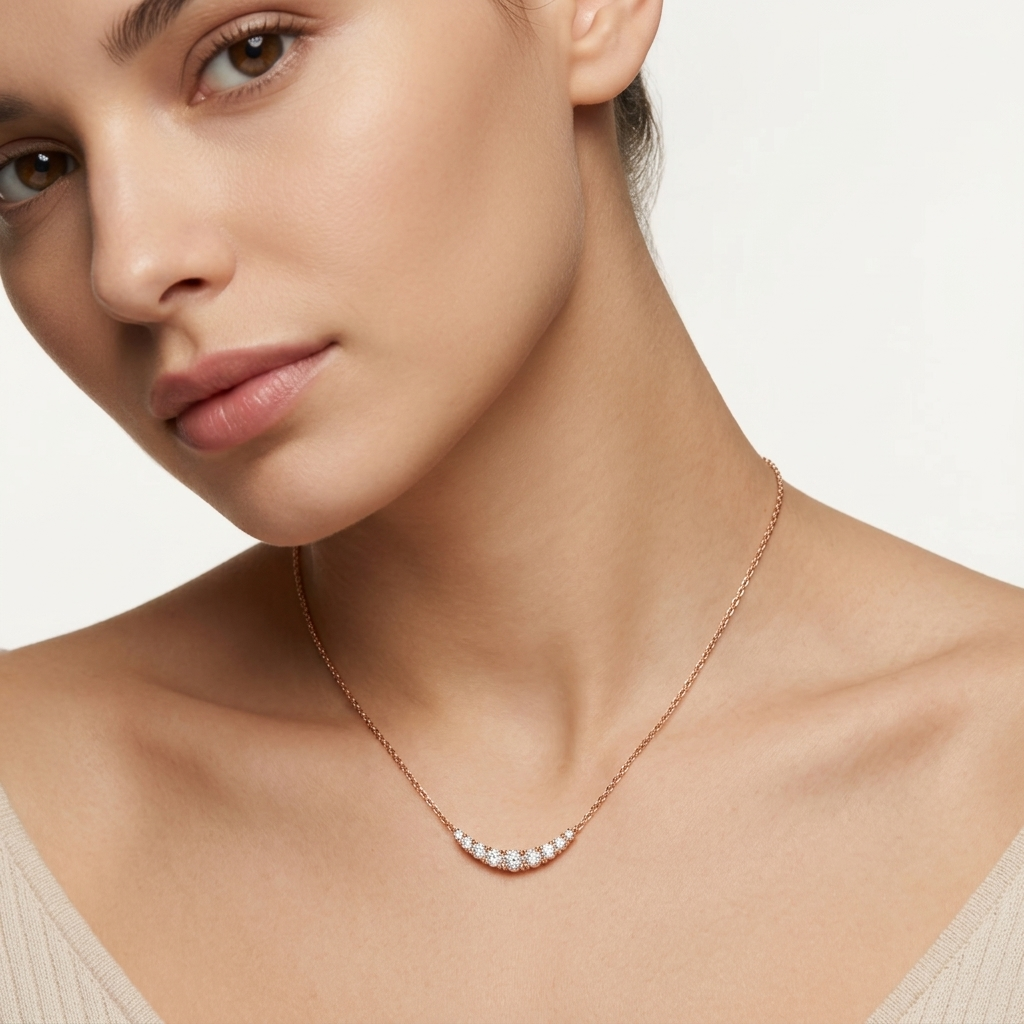 lab grown graduated diamond curved bar necklace
