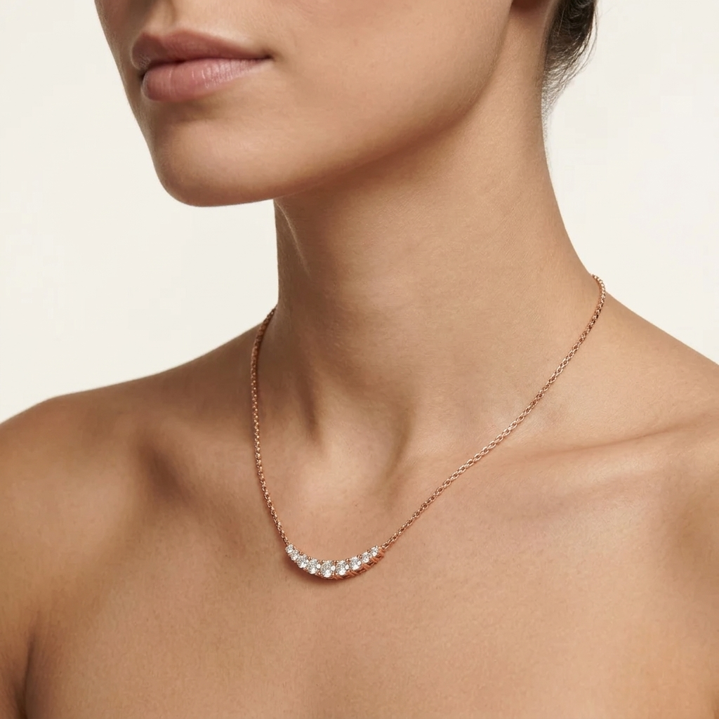 lab grown graduated diamond curved bar necklace