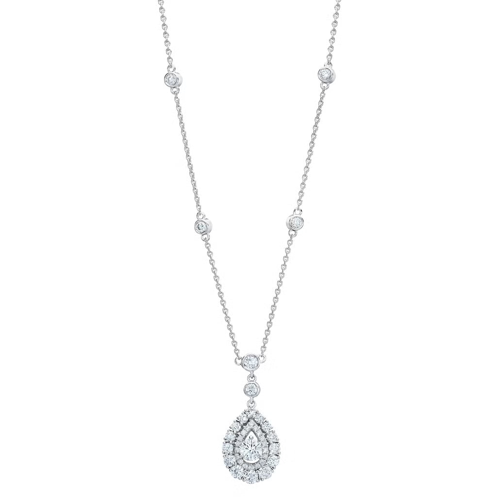 lab grown diamond round halo station drop necklace