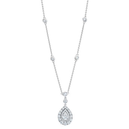 Lab Grown Diamond Round Halo Station Drop Necklace