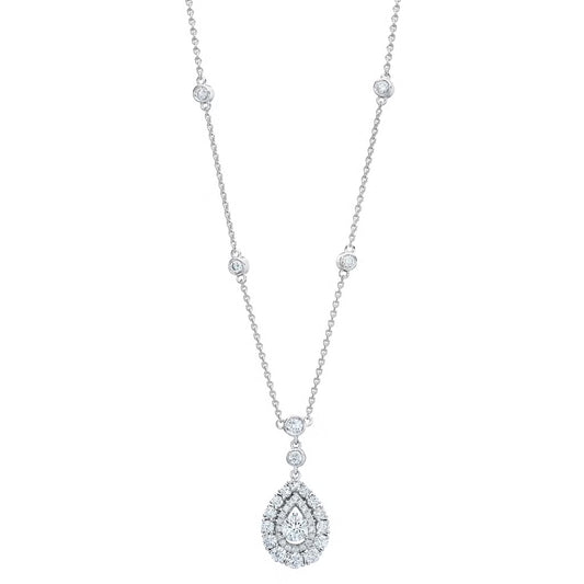 Lab Grown Diamond Round Halo Station Drop Necklace